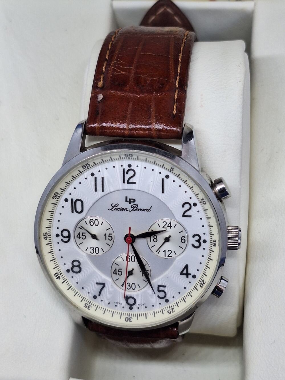 Lucien Piccard 26957SL Men's Chronograph Watch Brown Leather Box Manual